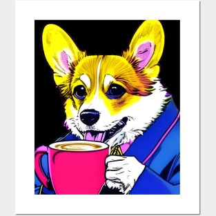 Corgi And Coffee Posters and Art